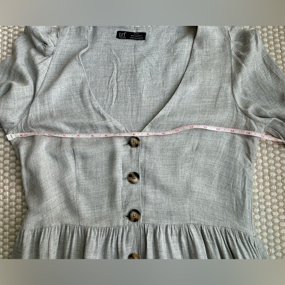 ZARA | Long Sleeve V-Neck Linen-Look Midi Dress with Buttons M - Picture 7 of 9